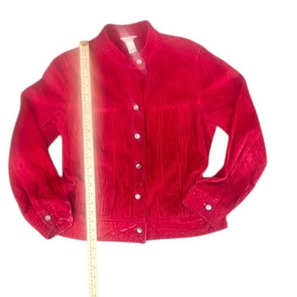 J Jill Women’s Red Corduroy Snap Button Jacket Size M Long Sleeve Casual Pockets - Picture 2 of 6